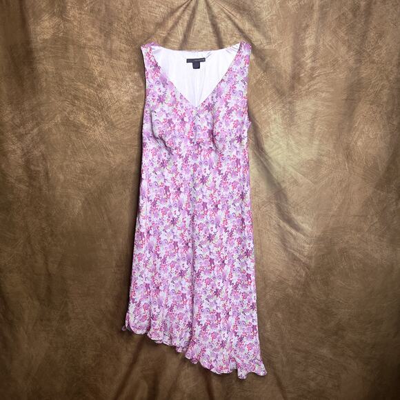 Venezia Floral Handkerchief Hem Maxi Dress Purple Empire Waist Shift Summer Y2K - Picture 1 of 9